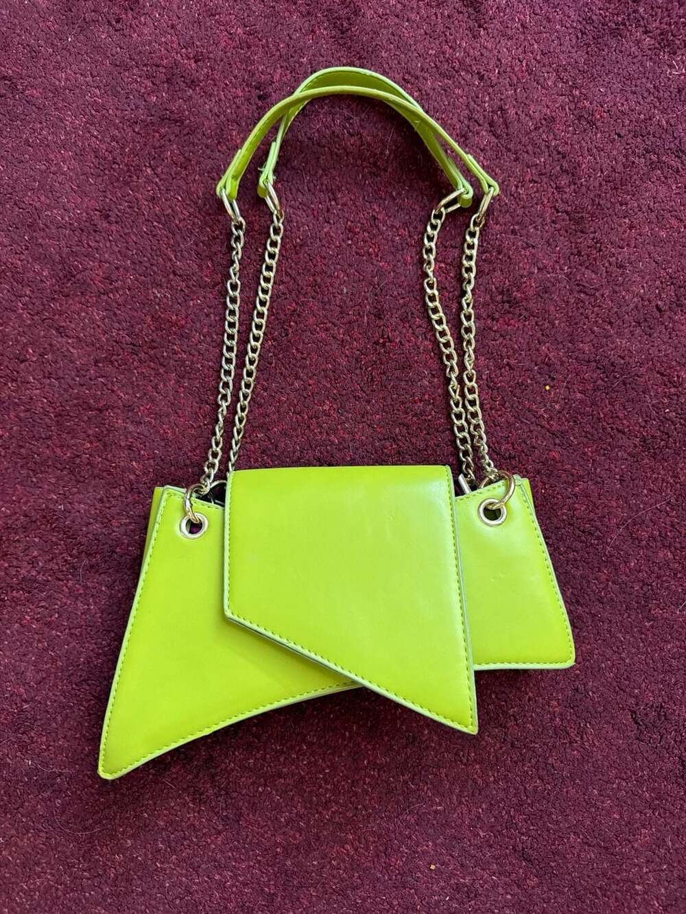 Women's Neon Green Asymmetrical Geometric Flap Shoulder Chain Bag